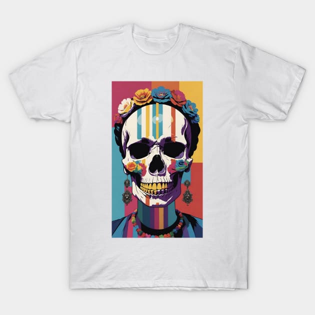 Frida's Striped Sugar Skull: Illustrated Tribute T-Shirt by FridaBubble